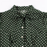 2021 Bow Tie Neck Button Front Polka Dot Pinup 50s Vintage Shirt Dresses Women A-Line Summer Female Elegant Green Dress
