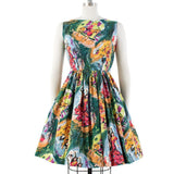 Green Retro Vintage Women 50s Party Dress Sleeveless Fashion Runway Summer Sexy Floral Printed Sundress Rockabilly Clothing 60s