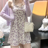 Summer Elegant Floral Dress Women Sexy V-Neck French Vintage Strap Dress Casual Chiffon Slim Sleeveless Y2k Party Dress