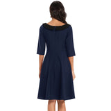 Vintage Half Sleeve Robe Pin Up Swing Burgundy Blue Black Patchwork Retro Dress