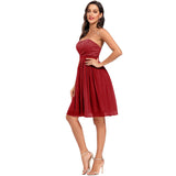 Lace Chiffon Party Dress Red Pink Short Midi Strapless Sexy A Line Formal Jurk New Year Christmas Women Ladies Vestidos