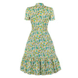 2021 Vintage Clothes for Women Multicolor Floral Elegant Bohemian Dress Tie Neck Single-Breasted Ruffle Hem Midi Summer Dresses