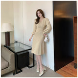 Women Casual Kintting Slim Autumn Winter Dresses V-neck Knee-Length Sweater Dress Office Lady Chic Vestidos