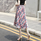 Boho Print Long Women Bottoms High Waist Vintage Ladies Satin Skirt