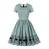 1950s Green Plaid Vintage Retro Party Short Sleeve Robe Pin Up Swing Black Polka Dot Casual Dresses