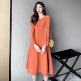 Women Spring Vintage French Style Dresses Slim Banded Waist Button Front  Retro Holiday