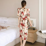 Summer New Women V Neck Flower Print Dress Casual  Short Dress Female Party Vestidos Wrap Sashes Elegant Dress Dresses