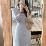 Women Sashes Shirt Dress Female Long Sleeve Solid Casual Elegant 2021 New Fashion Slim Dress