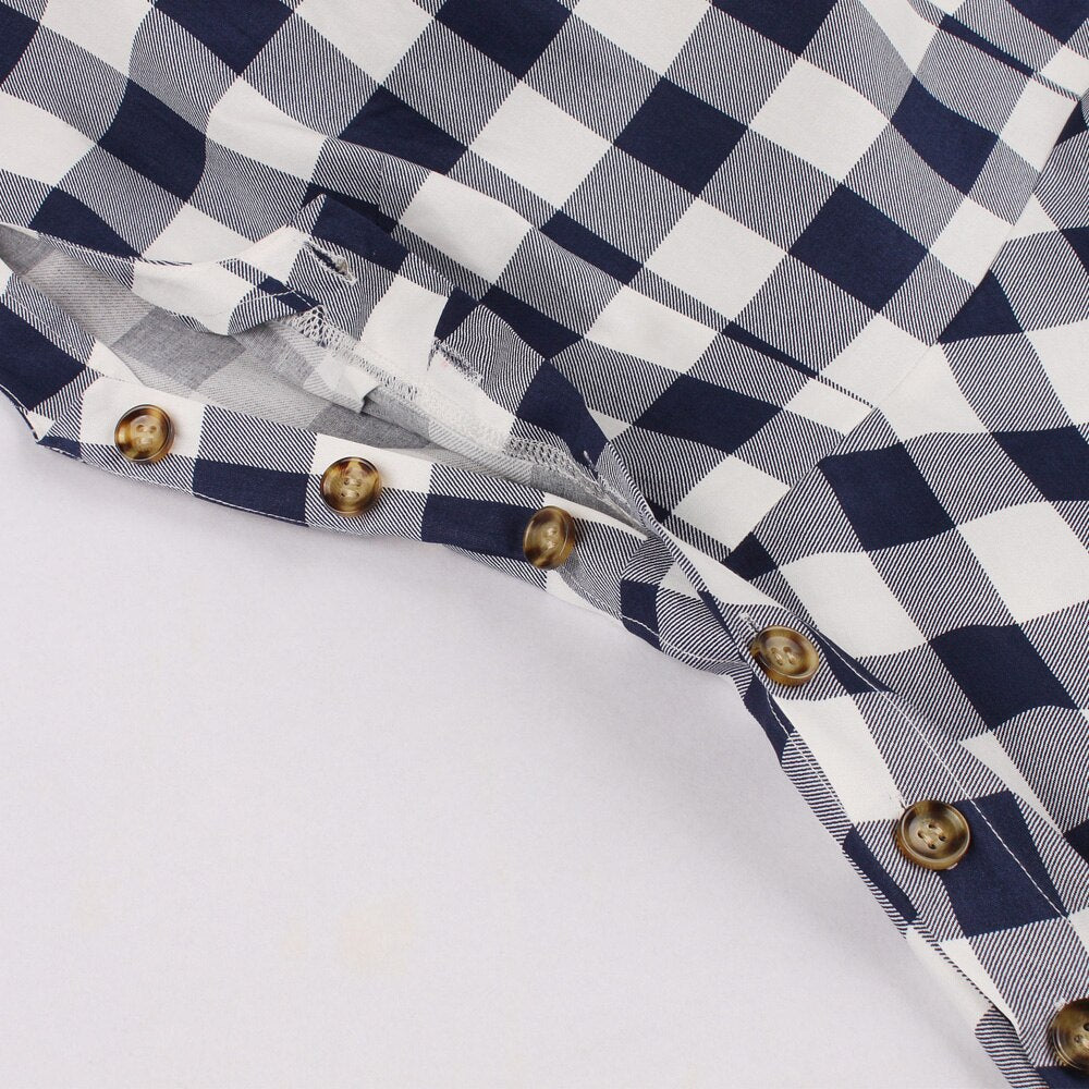 1950s Plaid Sleeveless Cotton Button Robe Pin Up Swing Retro Vintage Dresses