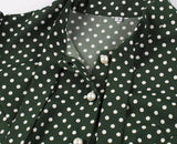 1950s Woman Short Sleeve Bow Tie Neck Button Polka Dot Elegant Vintage Dress