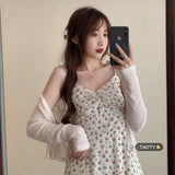 Summer Korean Floral Print Strap Dress Women Elegant Sweet Party Midi Dress Female French Kawaii Casual Beach Dress 2021 New