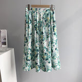 Summer Women High Waist Sweet Floral Print A-Line Elegant Skirt Oil Painting Outwear