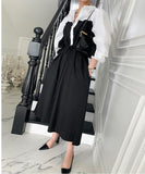 Women Spring Summer Black White Patchwork Shirts Dress Long Sleeve A-line Lace-up Dresses Vestidos