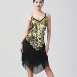 Sexy Shiny V-Neck Sleeveless Back Lace-Up Bodycon Mini Sequin Dress 1920s Flapper Party Fringe Dress