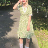 Summer Elegant Boho Dress Women French Vintage Designer A-line Sweet Floral Dresses Korean Casual Slim Outfits Cute Dress 2021