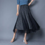 Women Korean Mesh A-Line High Waist Solid Casual Bohemia Skirts Outwear