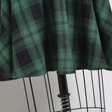 50s Style Vintage Green Plaid Pinup Swing Button Up Short Sleeve Belted Elegant A Line Retro Dress
