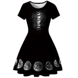 New arrival Women Street Black Dress Fashion 3D Moon Star Print Short Sleeve Female Gothic Punk Dress Harajuku Mini Dresses
