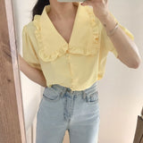 New Woman Blouse Chic Casual Loose Short Sleeve Chiffon Blouse Single-breasted Shirts Streetwear