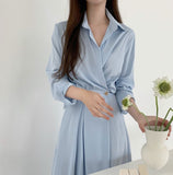 2021 Autumn Long White Shirt Dress Button Casual Solid Maxi Dress Women Elegant Clothes