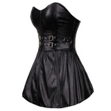 Women's Ladies Summer Sleeveless Black Faux Leather Dresses Zipper Back Mini Dress Sexy Corset Dress Party Club Vestido