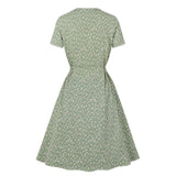 1950s Elegant Green Floral Casual Spring Women Short Sleeve Button Up Pin Up Retro Party Vintage Dresses