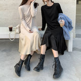 Autumn Casual Loose Korean Long Dress Women Long Sleeve Streetwear Vintage Dress Femme Robe