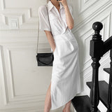 2021 Summer Autumn Long White Shirt Dress Female Button Casual Lace Up Dress Women Elegant Clothes