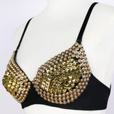 Short Crop Top With Built in Bra Women Sequins Stage Cropped Sexy Ladies Corset Tops Push Up Chest