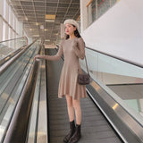 Autumn Winter Women Casual A-line Sweater Dress Female Long Sleeve Knitted Mini Dress Vestidos