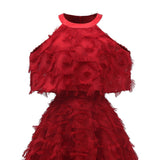 Short Tassel Cape Shoulder Fringe Midi Runway Formal Gowns Elegant Evening Party Dresses