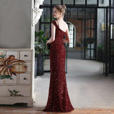 New One Shoulder Party Maxi Dress Sexy Slit Sequin Evening Dress