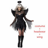 Halloween sexy Costumes Women Cosplay dress Fantasy Party Fancy Dress Adult White Black Angel Costume Wings headwear