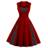 Sleeveless Cotton Patchwork Dot Floral Robe Pin Up Swing Short Vintage Dresses