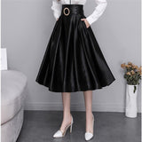 Silk Women Summer High Waist Solid Party Casual Satin A Line Skirt