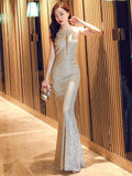 6 Colors Sequin Evening Dress Women See through Sexy Party Maxi Dress Backless Bodycon Dress