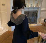 French Elegant Midi Dress Women Party Long Sleeve Black Vintage Y2k Dress Evening Party One Piece Dress Korean Fashion Gothic