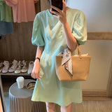 Summer Dress Vintage Puff Sleeve Loose Mini Casual Women'  Casual Vestido Clothes