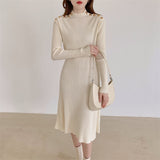 Winter Women Half High Neck Sweater Dress Long Sleeve A-Line Female Knitted Dress Vestidos