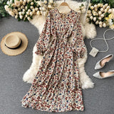 2021 French Spring Summer Women's Floral Chiffon Dress Femme Robe Long Sleeve Fashion Sexy V-Neck Vintage Vestidos Clothing