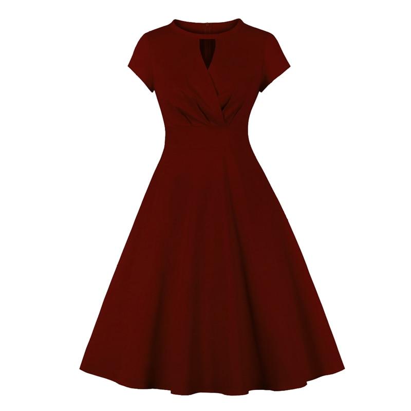 Hollow Out Wrap Bust High Waist Women Tunic Dresses Elegant Solid Rockabilly Vintage Clothing 50s Style Ladies Slim Midi Dress