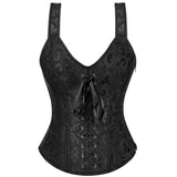 Women Gothic Steampunk Corset Dress Burlesque Costume Plus Size Corset Bustier With Asymmetric Floral Lace Skirt Set