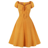 Retro Vintage 50s Swing Rockabilly Dress Polka Dot Print Draw String Summer Casual Sundress Chiffon Plus Size Women's Clothing