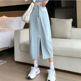 Jeans Long Women High Waist Party Solid Denim Midi Skirt Streetwear Ladies Skirt