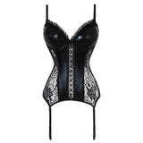 Straps Sexy Lingerie Sequin Leather Corset With Cup Bra Overbust Bustier Femme Night Club Wear Floral Lace Corselet Suspender