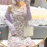 Summer Elegant Floral Dress Women Sexy V-Neck French Vintage Strap Dress Casual Chiffon Slim Sleeveless Y2k Party Dress