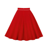 1950s Red Vintage Women Button Pockets Rok Jupe Midi High Waist Retro Party Casual Skirt