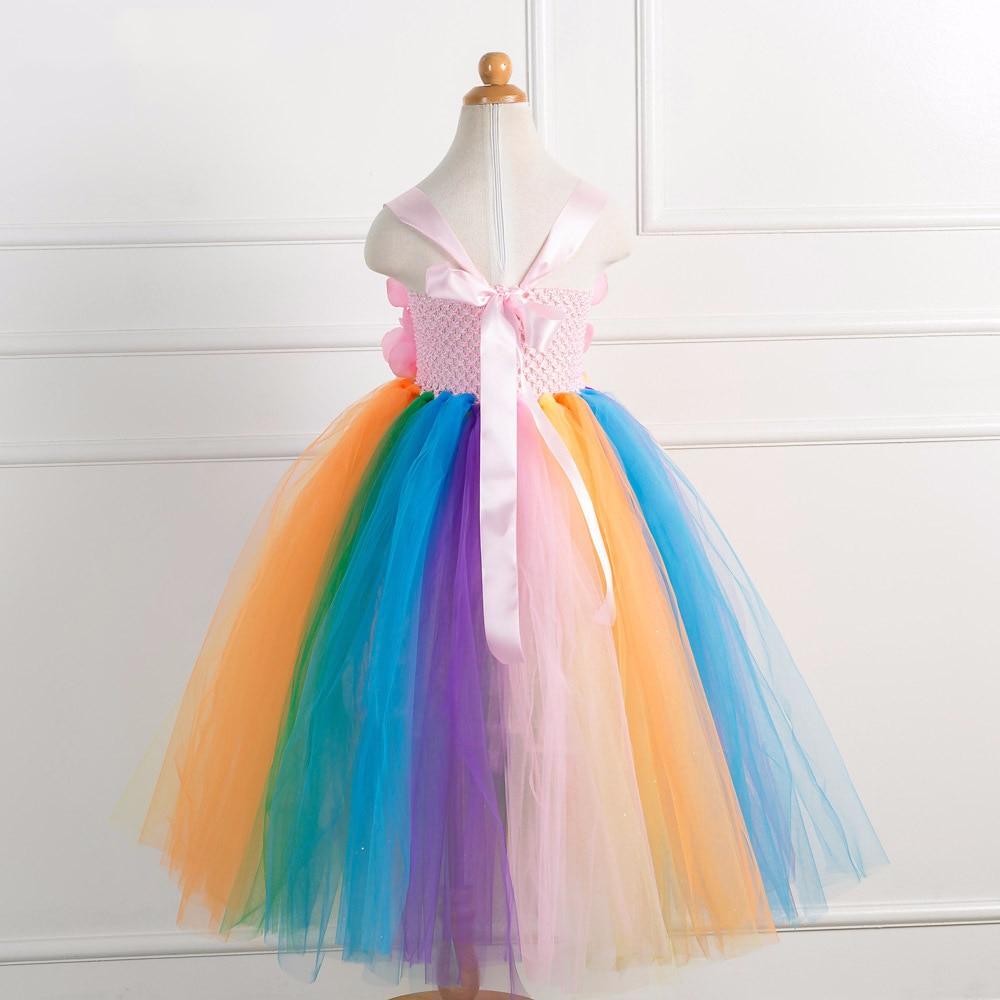 New Girls Petal Princess Costume Cosplay Dress Halloween Costume For Kids Pink Flowers Dress