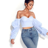 Off Shoulder Corset Tops Shirt Blouses Sweetheart Neck Long Sleeve Summer Beach Street Wear