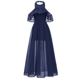Lace Chiffon Formal Summer Beach Wear Halter Backless Maxi Long Evening Gowns Sexy Party Dress